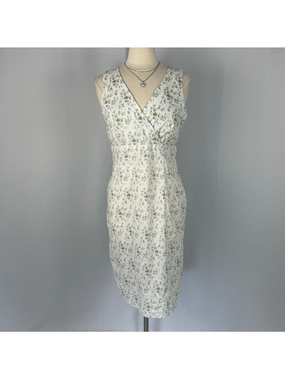 Vtg Laura Ashley Dress Size 8 White Blue Ditsy Floral Cottage Garden Babydoll